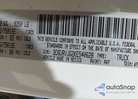 2019 Ram Promaster 3500 Cargo Van High Roof 159 Wb Ext z USA, uszkodzony, nr VIN 3C6URVJG2KE540628